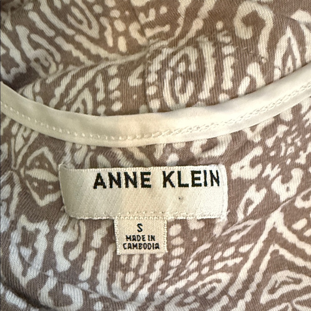 Anne Klein Dress Sz S Maxi High Low Cream Brown Patterned Sleeveless VNeck - Picture 4 of 4